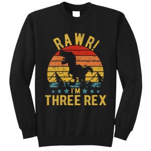 Kids Three Rex 3rd Birthday Dinosaur 3 Year Old Rawr Boy Girl Tall Sweatshirt