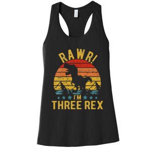 Kids Three Rex 3rd Birthday Dinosaur 3 Year Old Rawr Boy Girl Women's Racerback Tank