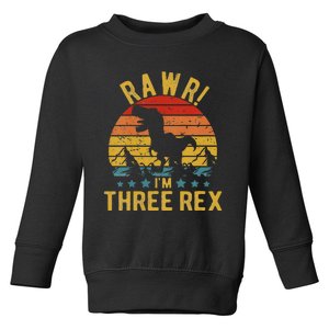 Kids Three Rex 3rd Birthday Dinosaur 3 Year Old Rawr Boy Girl Toddler Sweatshirt