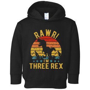 Kids Three Rex 3rd Birthday Dinosaur 3 Year Old Rawr Boy Girl Toddler Hoodie