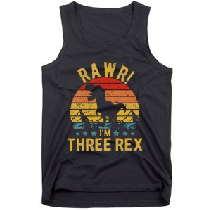 Kids Three Rex 3rd Birthday Dinosaur 3 Year Old Rawr Boy Girl Tank Top