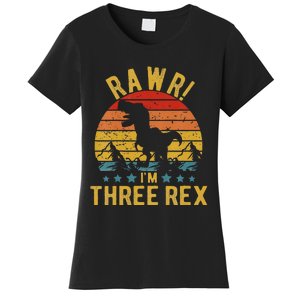 Kids Three Rex 3rd Birthday Dinosaur 3 Year Old Rawr Boy Girl Women's T-Shirt