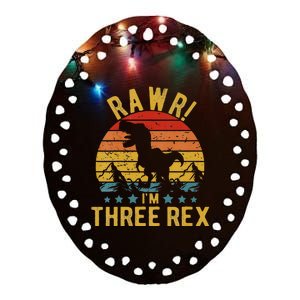 Kids Three Rex 3rd Birthday Dinosaur 3 Year Old Rawr Boy Girl Ceramic Oval Ornament