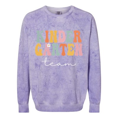 Kindergarten Team Retro Groovy Vintage First Day Of School Colorblast Crewneck Sweatshirt