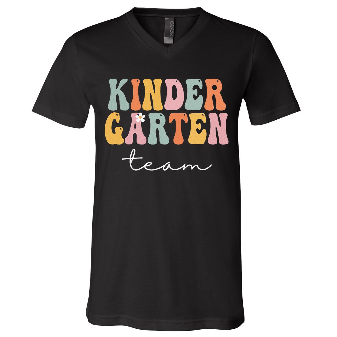 Kindergarten Team Retro Groovy Vintage First Day Of School V-Neck T-Shirt