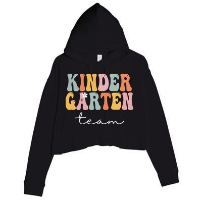 Kindergarten Team Retro Groovy Vintage First Day Of School Crop Fleece Hoodie