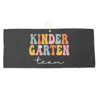 Kindergarten Team Retro Groovy Vintage First Day Of School Large Microfiber Waffle Golf Towel