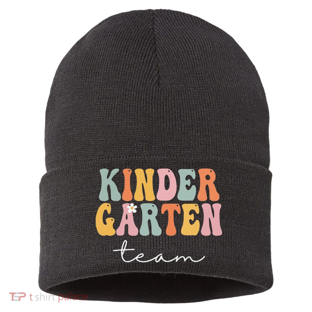 Kindergarten Team Retro Groovy Vintage First Day Of School Sustainable Knit Beanie