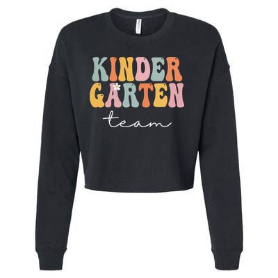 Kindergarten Team Retro Groovy Vintage First Day Of School Cropped Pullover Crew