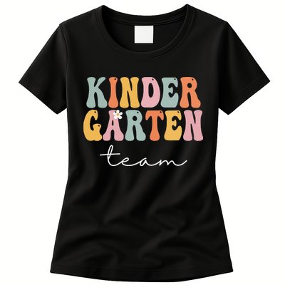 Kindergarten Team Retro Groovy Vintage First Day Of School Womens T-Shirt