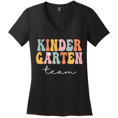 Kindergarten Team Retro Groovy Vintage First Day Of School Women's V-Neck T-Shirt