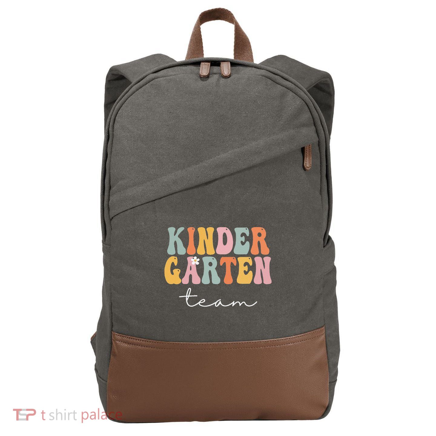 Kindergarten Team Retro Groovy Vintage First Day Of School Cotton Canvas Backpack