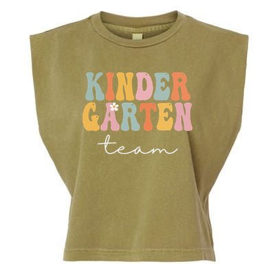 Kindergarten Team Retro Groovy Vintage First Day Of School Garment-Dyed Women's Muscle Tee