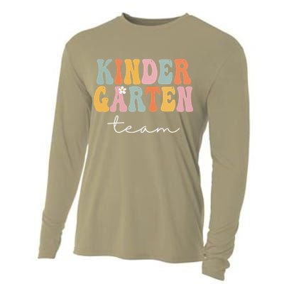 Kindergarten Team Retro Groovy Vintage First Day Of School Cooling Performance Long Sleeve Crew