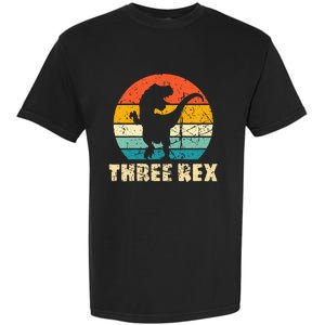 Kids Three Rex 3rd Birthday Third Dinosaur 3 Year Old Garment-Dyed Heavyweight T-Shirt