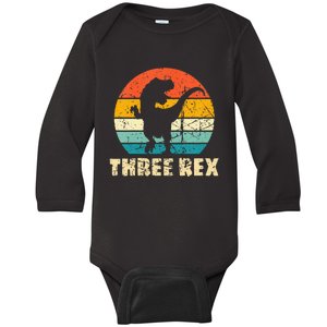 Kids Three Rex 3rd Birthday Third Dinosaur 3 Year Old Baby Long Sleeve Bodysuit