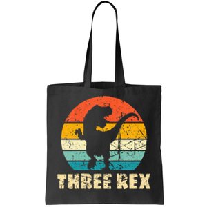 Kids Three Rex 3rd Birthday Third Dinosaur 3 Year Old Tote Bag