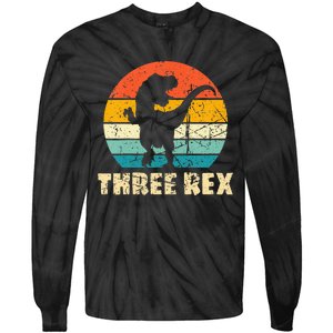 Kids Three Rex 3rd Birthday Third Dinosaur 3 Year Old Tie-Dye Long Sleeve Shirt