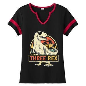 Kids Three Rex 3rd Birthday Third Dinosaur 3 Year Old Ladies Halftime Notch Neck Tee