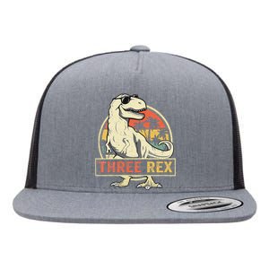 Kids Three Rex 3rd Birthday Third Dinosaur 3 Year Old Flat Bill Trucker Hat