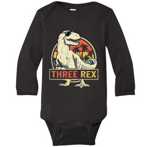 Kids Three Rex 3rd Birthday Third Dinosaur 3 Year Old Baby Long Sleeve Bodysuit