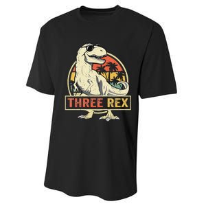 Kids Three Rex 3rd Birthday Third Dinosaur 3 Year Old Performance Sprint T-Shirt