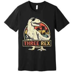 Kids Three Rex 3rd Birthday Third Dinosaur 3 Year Old Premium T-Shirt