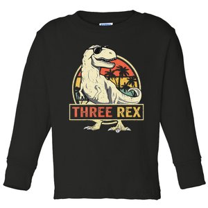 Kids Three Rex 3rd Birthday Third Dinosaur 3 Year Old Toddler Long Sleeve Shirt