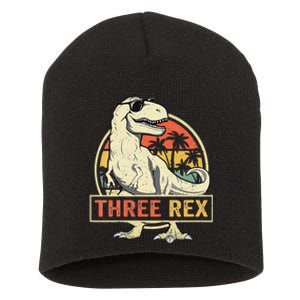 Kids Three Rex 3rd Birthday Third Dinosaur 3 Year Old Short Acrylic Beanie