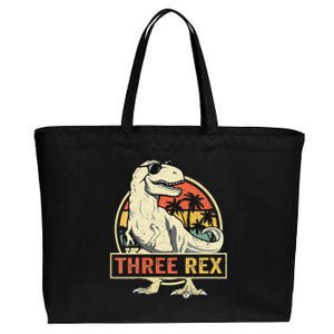 Kids Three Rex 3rd Birthday Third Dinosaur 3 Year Old Cotton Canvas Jumbo Tote