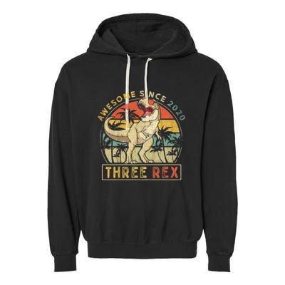 K.ids Three Rex 3rd Birthday S.hirt Third Dinosaur 3 Year Old Garment-Dyed Fleece Hoodie