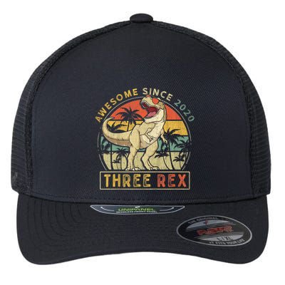 K.ids Three Rex 3rd Birthday S.hirt Third Dinosaur 3 Year Old Flexfit Unipanel Trucker Cap