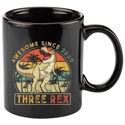 K.ids Three Rex 3rd Birthday S.hirt Third Dinosaur 3 Year Old 11oz C Handle Ceramic Mug