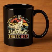 K.ids Three Rex 3rd Birthday S.hirt Third Dinosaur 3 Year Old 11oz C Handle Ceramic Mug