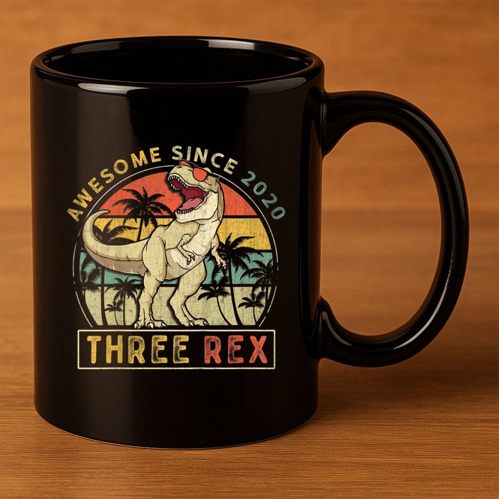 K.ids Three Rex 3rd Birthday S.hirt Third Dinosaur 3 Year Old 11oz C Handle Ceramic Mug