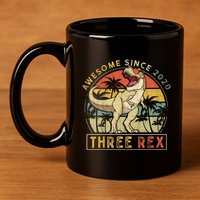 K.ids Three Rex 3rd Birthday S.hirt Third Dinosaur 3 Year Old 11oz C Handle Ceramic Mug