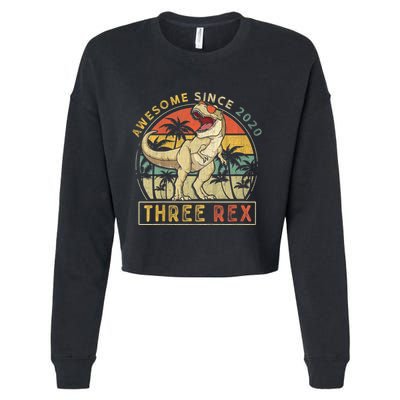 K.ids Three Rex 3rd Birthday S.hirt Third Dinosaur 3 Year Old Cropped Pullover Crew