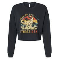 K.ids Three Rex 3rd Birthday S.hirt Third Dinosaur 3 Year Old Cropped Pullover Crew