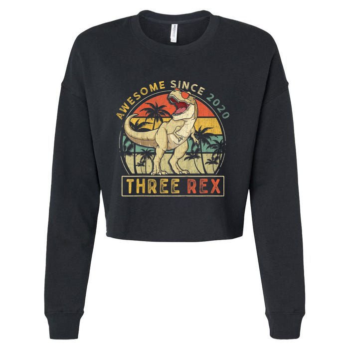 K.ids Three Rex 3rd Birthday S.hirt Third Dinosaur 3 Year Old Cropped Pullover Crew