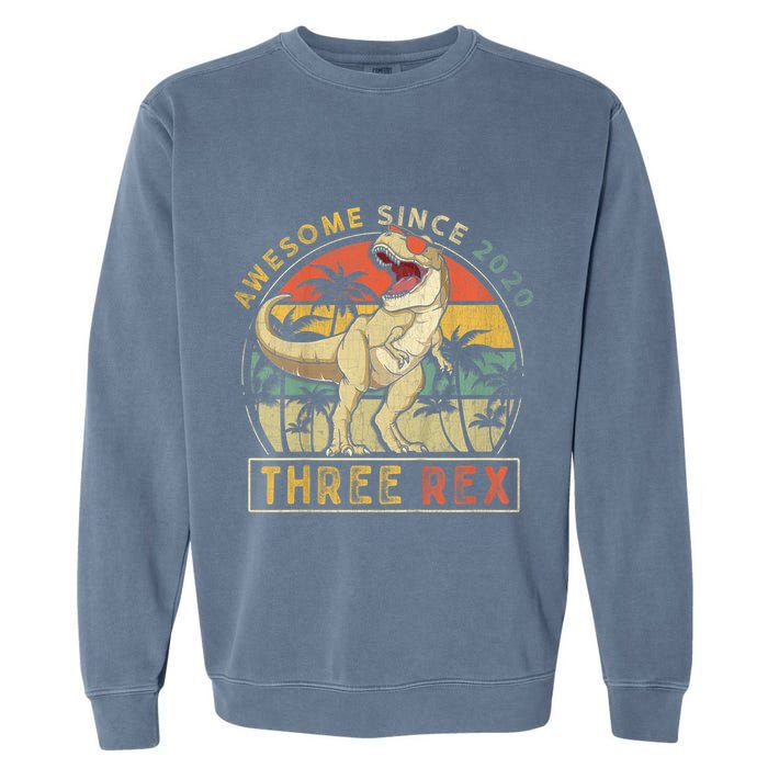 K.ids Three Rex 3rd Birthday S.hirt Third Dinosaur 3 Year Old Garment-Dyed Sweatshirt
