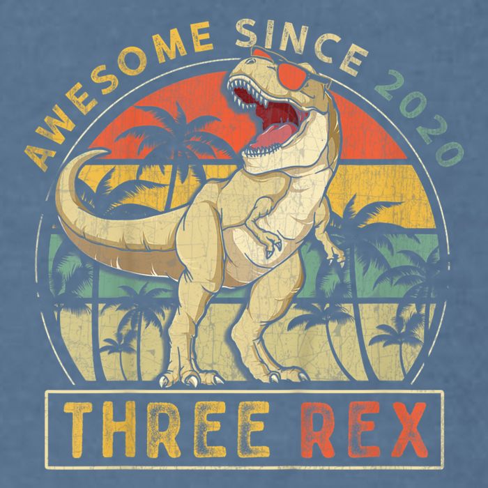 K.ids Three Rex 3rd Birthday S.hirt Third Dinosaur 3 Year Old Garment-Dyed Sweatshirt