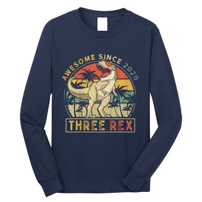 K.ids Three Rex 3rd Birthday S.hirt Third Dinosaur 3 Year Old Long Sleeve Shirt
