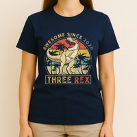 K.ids Three Rex 3rd Birthday S.hirt Third Dinosaur 3 Year Old T-Shirt