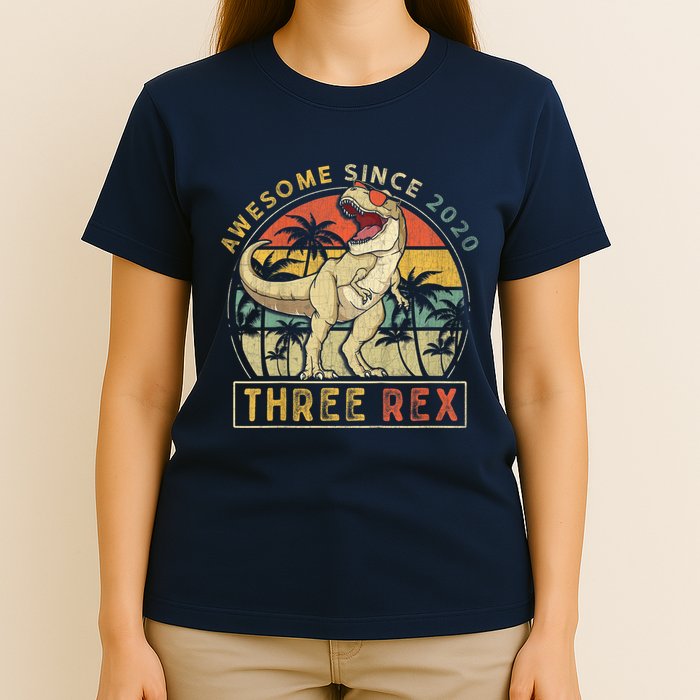 K.ids Three Rex 3rd Birthday S.hirt Third Dinosaur 3 Year Old T-Shirt