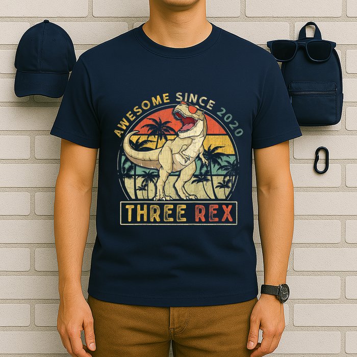 K.ids Three Rex 3rd Birthday S.hirt Third Dinosaur 3 Year Old T-Shirt
