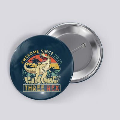 K.ids Three Rex 3rd Birthday S.hirt Third Dinosaur 3 Year Old Button