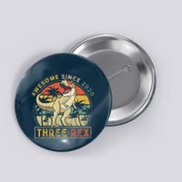 K.ids Three Rex 3rd Birthday S.hirt Third Dinosaur 3 Year Old Button