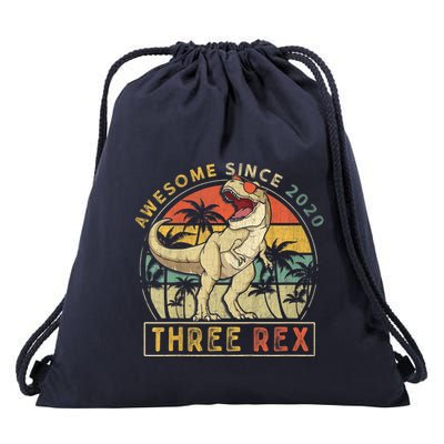 K.ids Three Rex 3rd Birthday S.hirt Third Dinosaur 3 Year Old Drawstring Bag