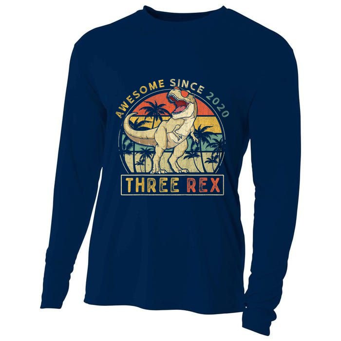 K.ids Three Rex 3rd Birthday S.hirt Third Dinosaur 3 Year Old Cooling Performance Long Sleeve Crew