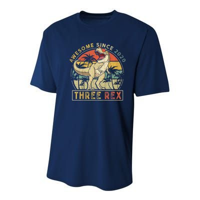 K.ids Three Rex 3rd Birthday S.hirt Third Dinosaur 3 Year Old Youth Performance Sprint T-Shirt